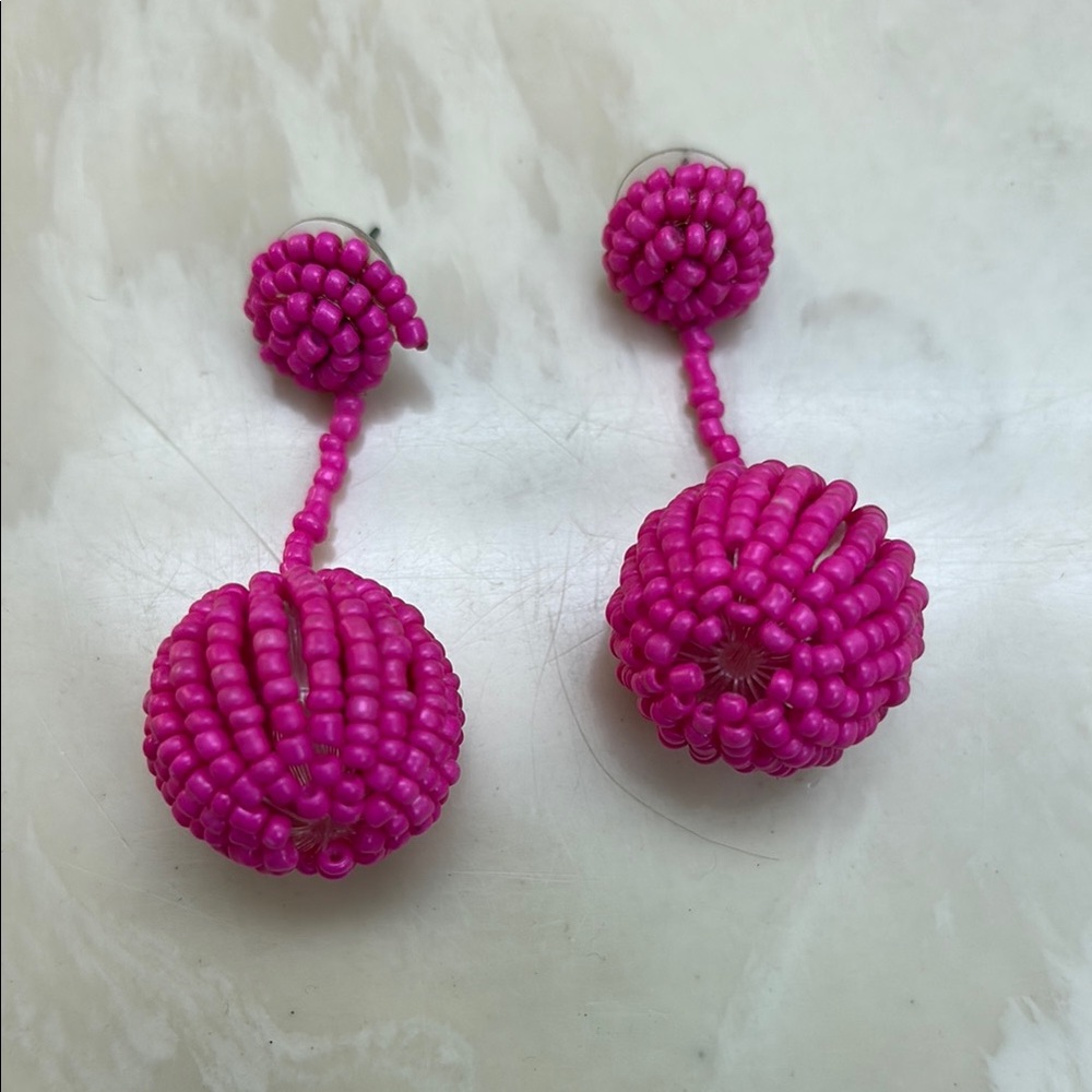 Hot Pink Beaded Sphere Earrings